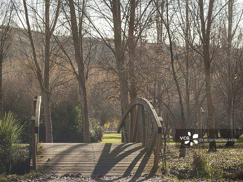 园林小溪上的木桥图片素材