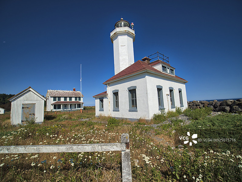 普吉特海峡顶端的威尔逊角灯塔图片素材