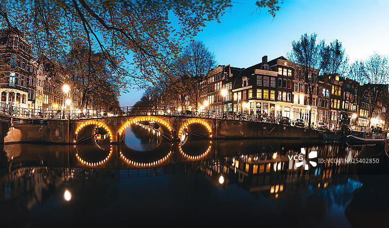 阿姆斯特丹夜间运河图片素材