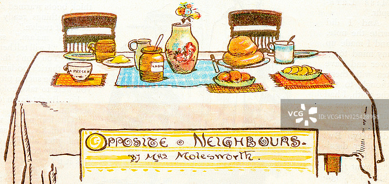 儿童古董书籍插画：早餐桌图片素材