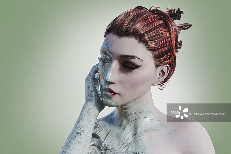 局部绿色皮肤的女人图片素材