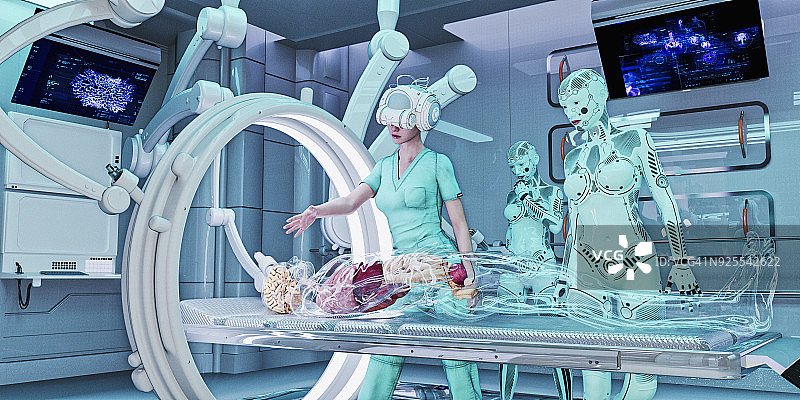 戴VR头盔治疗透明病人的医生图片素材