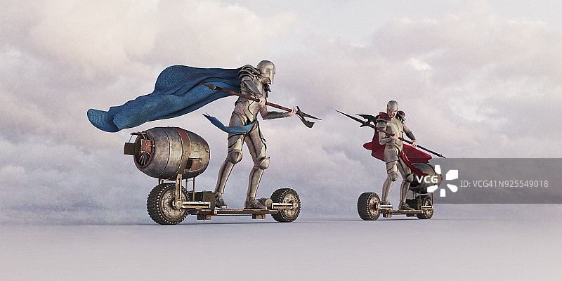 骑士在未来滑板上比武图片素材