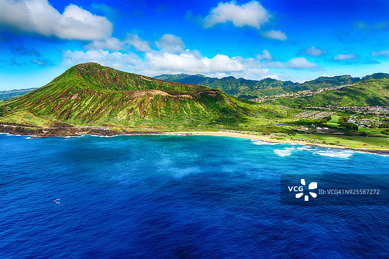 瓦胡岛可可火山口鸟瞰图图片素材