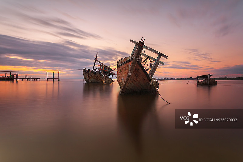 马来西亚沙巴州瓜拉本尤的沉船图片素材