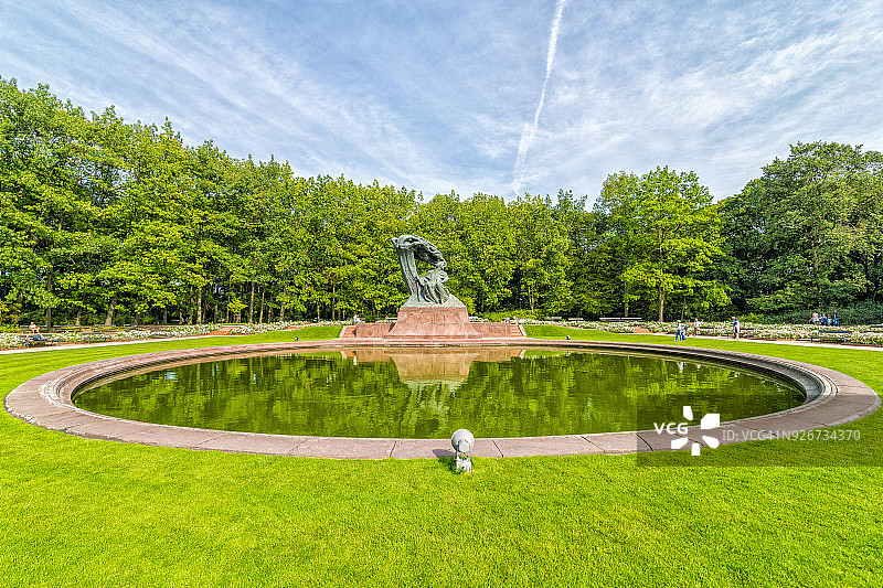 波兰华沙皇家瓦津基公园肖邦雕像景观图片素材