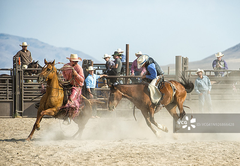 牛仔竞技表演：骑手与协助队员图片素材