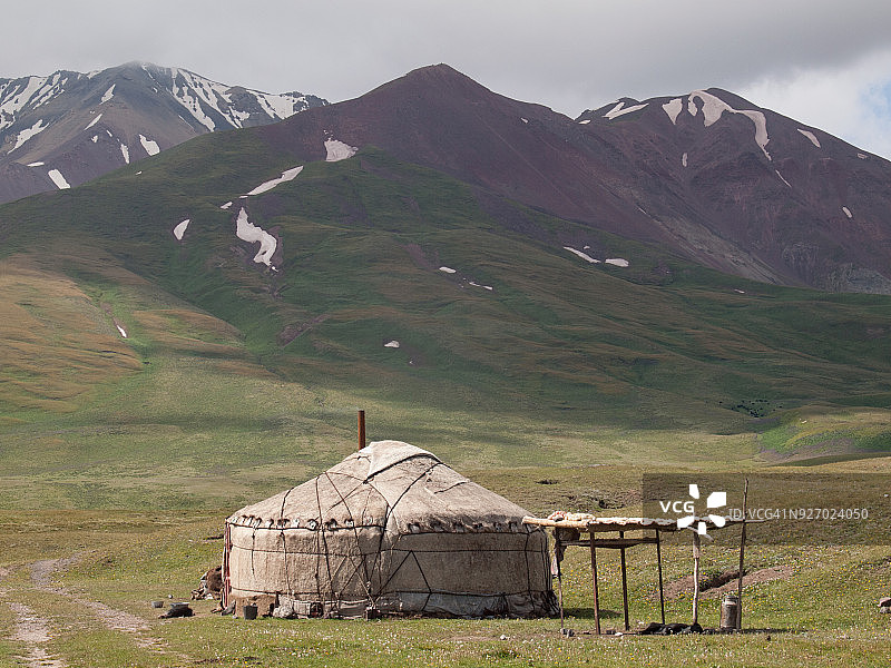 吉尔吉斯斯坦南部阿莱山谷的蒙古包图片素材