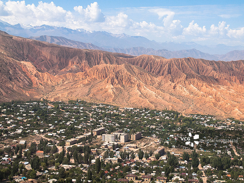 吉尔吉斯斯坦伊塞克湖卡吉赛村全景图片素材