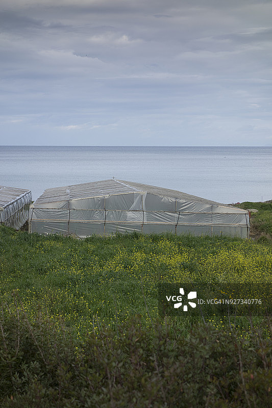 希腊农业和家庭塑料温室图片素材