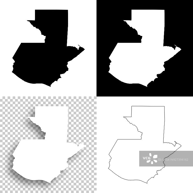 危地马拉地图设计-空白，白色和黑色背景图片素材