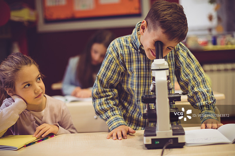小学生使用显微镜图片素材