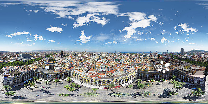 巴塞罗那皇家广场西班牙建筑360度航拍图片素材