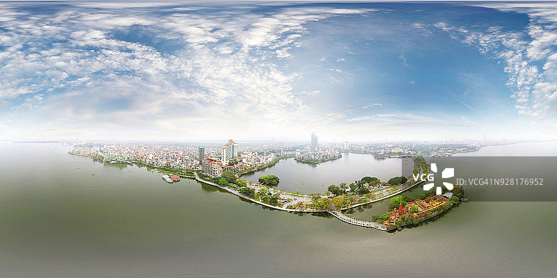 风景如画的越南河内西湖航拍全景图片素材
