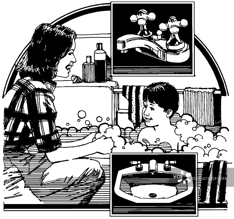 沐浴中的母女图片素材