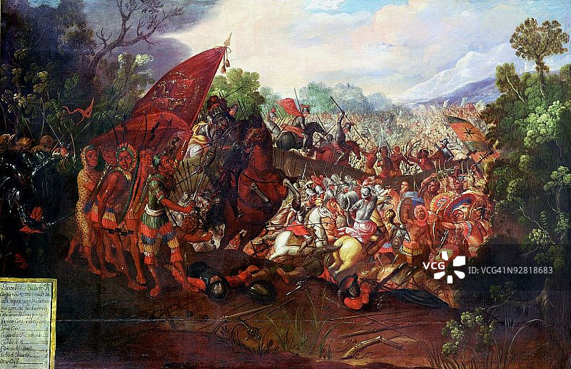 西班牙征服者从特诺奇蒂特兰撤退图片素材