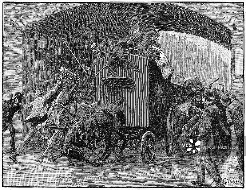 1867年芬尼会阴谋领导人凯利和迪西从警车中获救图片素材