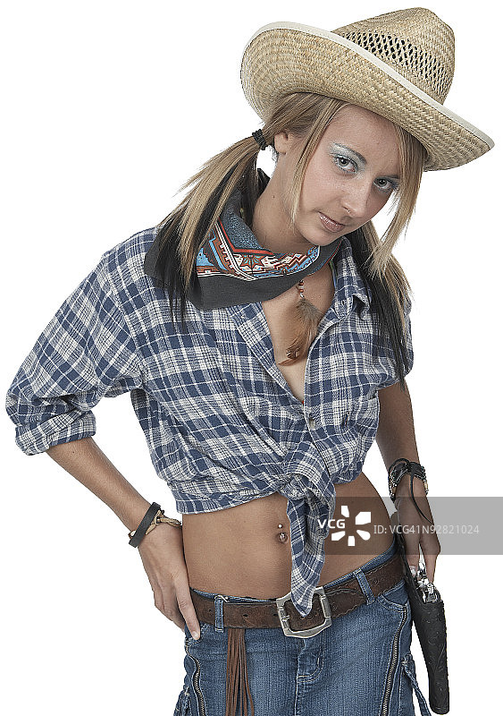 女牛仔摆姿势图片素材