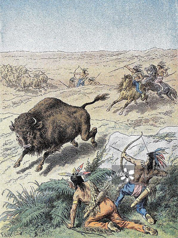 北美原住民猎捕美洲野牛图片素材