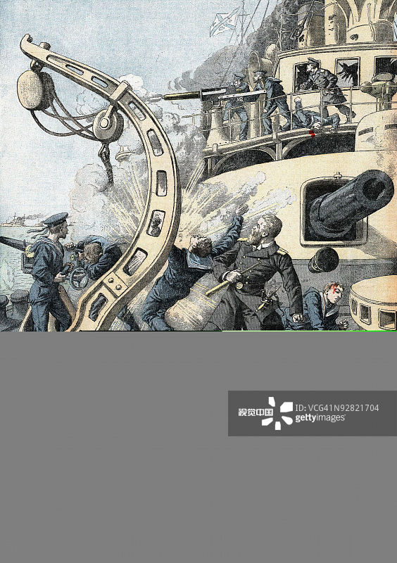 日俄战争期间，俄国沙皇号战舰爆炸图片素材