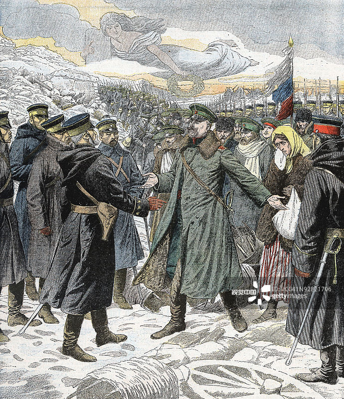 日俄战争期间，俄国将军阿纳托利·斯图塞尔在阿瑟港投降图片素材