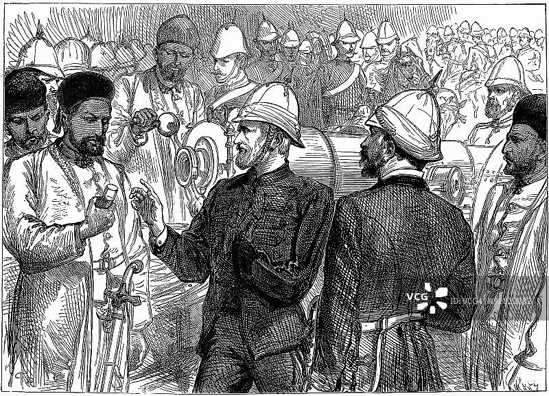 雅库布·汗在阿富汗贡达马克会见英国士兵图片素材