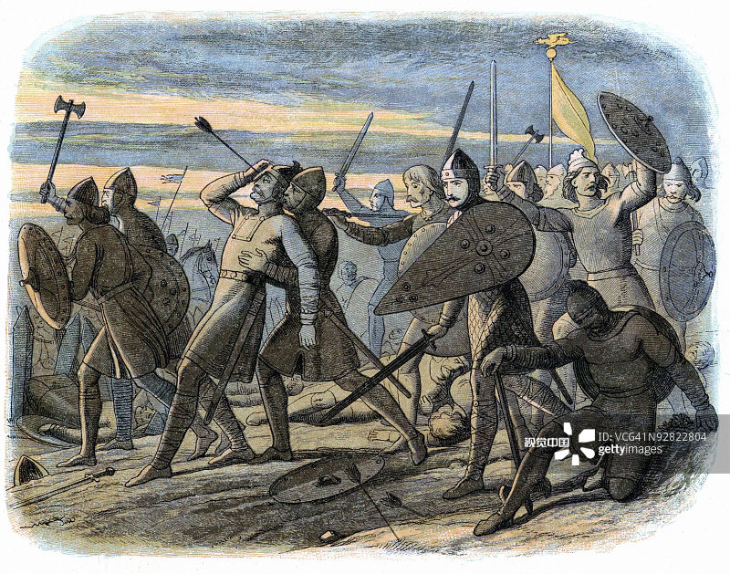 哈罗德二世在黑斯廷斯战役中被诺曼人箭射死(1066年图片素材
