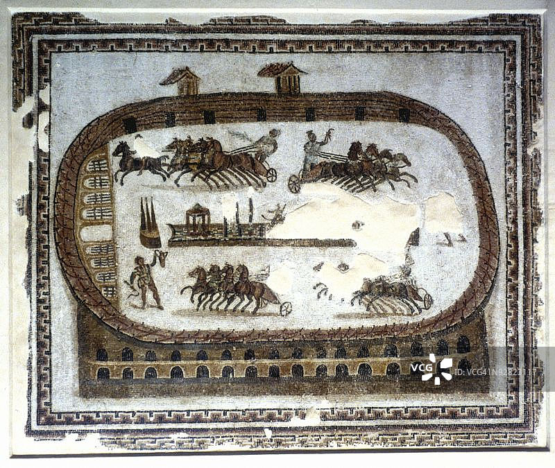 描绘赛车比赛的罗马马赛克图片素材