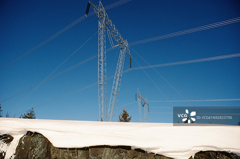 加拿大工业输电线低角度视图图片素材