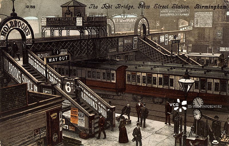 明信片：连接英国伯明翰火车站台的桥梁图片素材