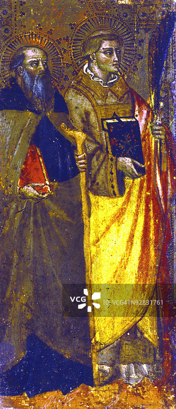 描绘圣安东尼修士和一位殉道者的画作图片素材