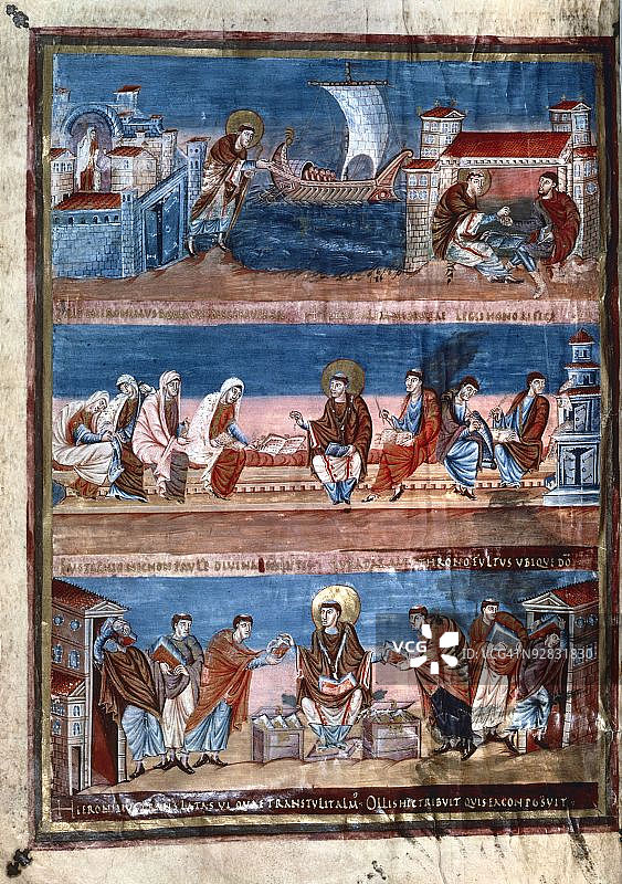 描绘秃头查理生活的手稿页图片素材