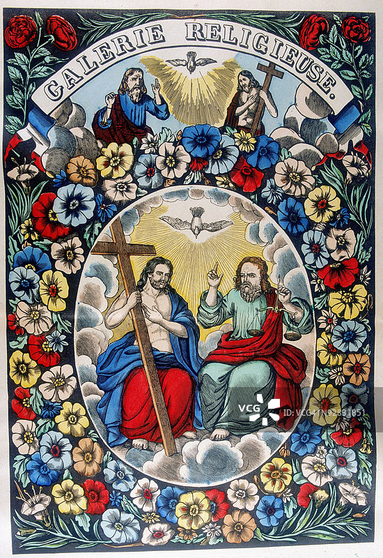 木刻描绘三位一体图片素材