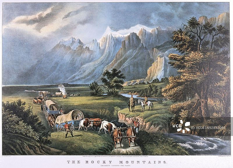 描绘移民穿越大平原的艺术图片素材