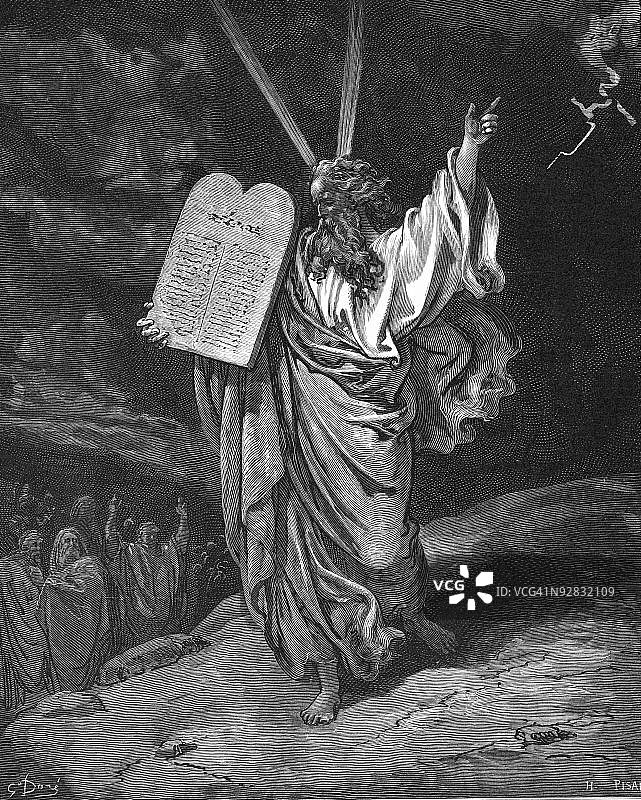 摩西带着十诫下西奈山图片素材