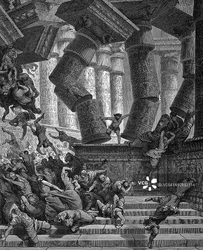 参孙摧毁神庙艺术作品图片素材