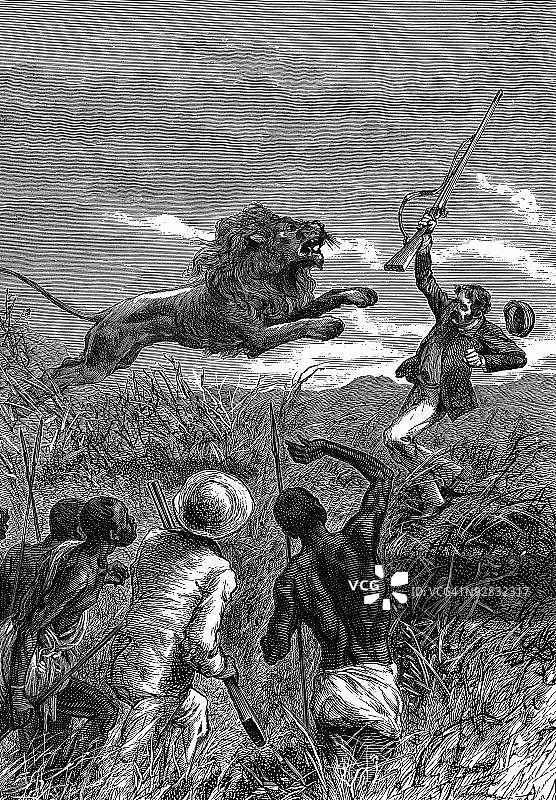 大卫·利文斯顿被狮子袭击的渲染图图片素材