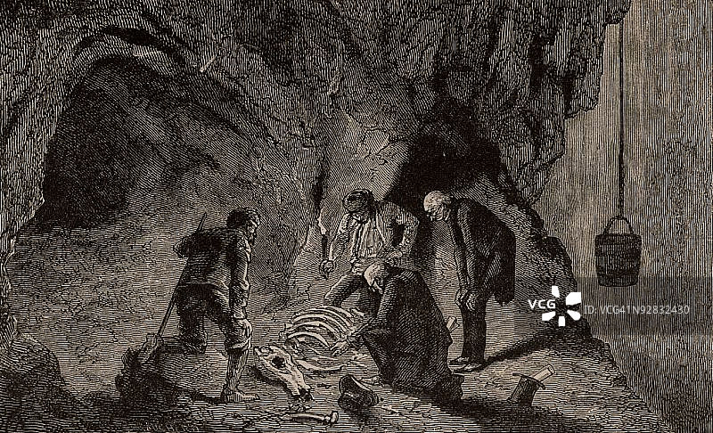 在荷兰马斯特里赫特洞穴中挖掘化石图片素材