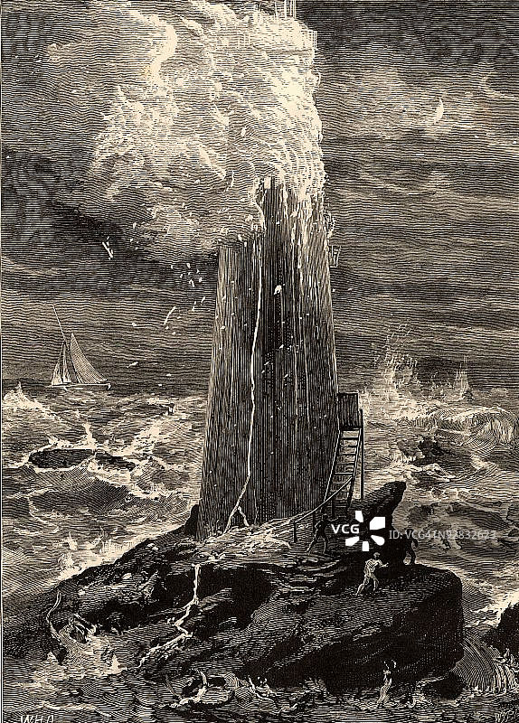 狂风暴雨中的第三座埃迪斯通灯塔图片素材