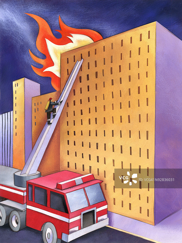 消防员爬梯灭火图片素材