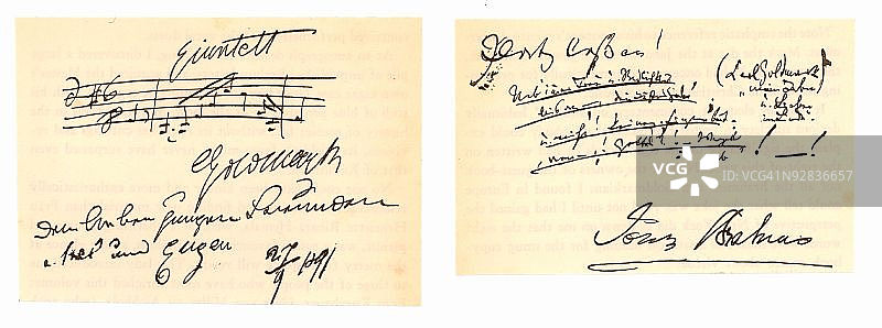 约翰内斯·勃拉姆斯在留言簿上的签名图片素材