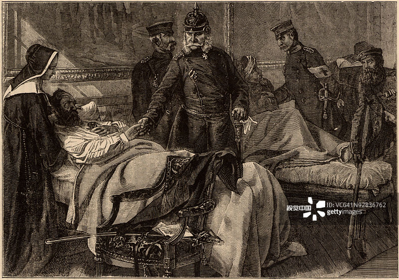 威廉一世在普法战争中看望受伤的士兵图片素材