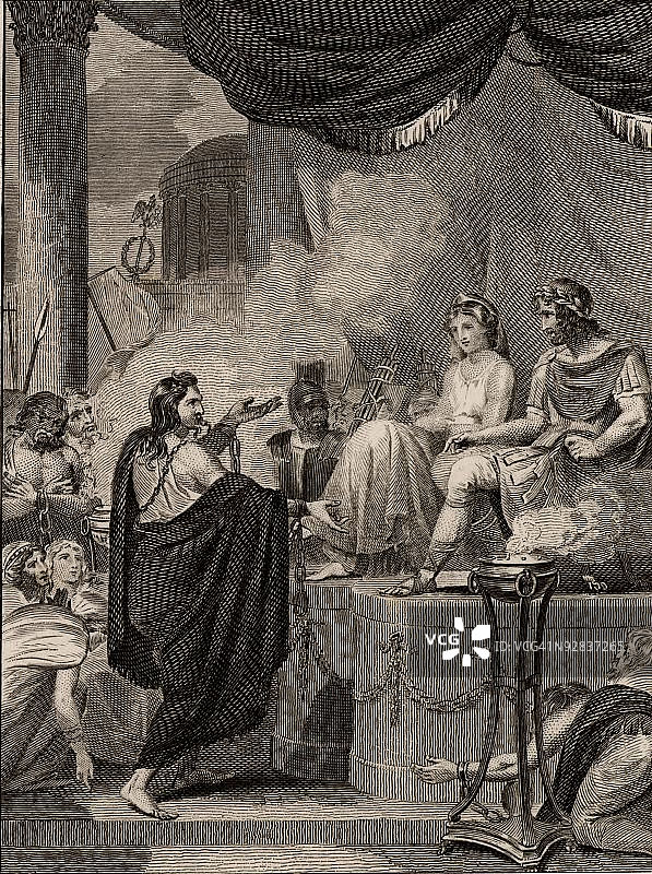 卡拉塔克斯作为罗马囚犯在克劳狄乌斯皇帝面前图片素材