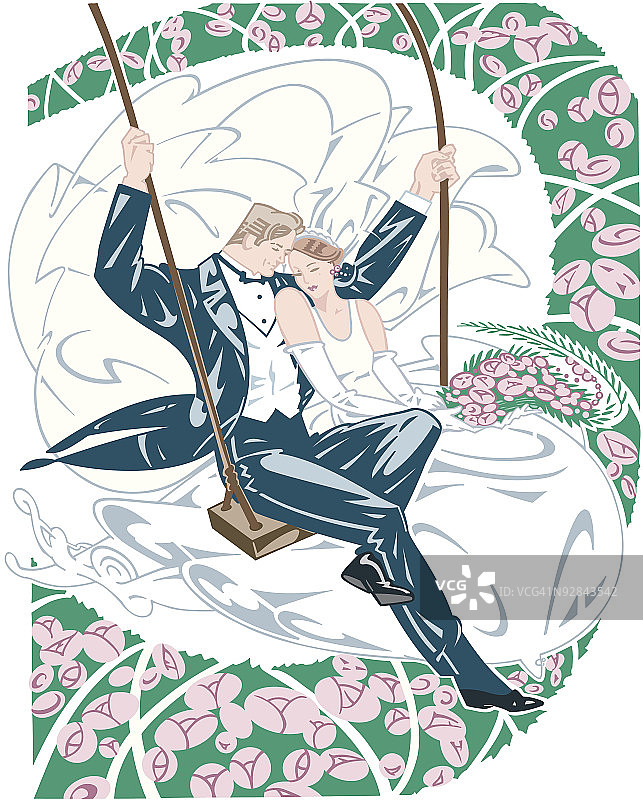 荡秋千的新娘新郎图片素材