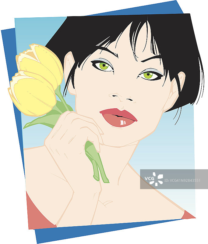 手持郁金香的女性头像图片素材