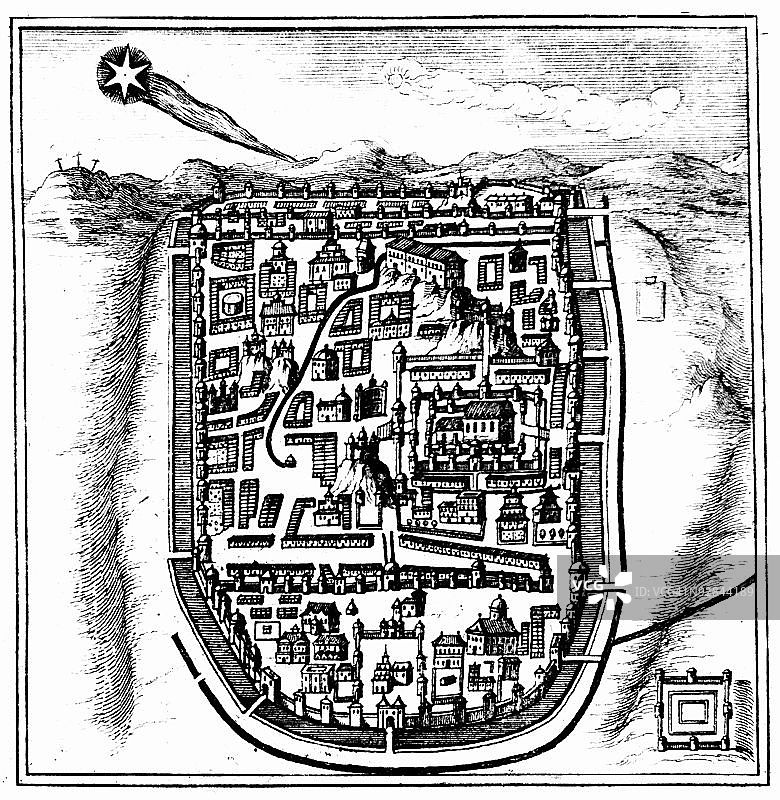 公元66年，哈雷彗星划过耶路撒冷图片素材