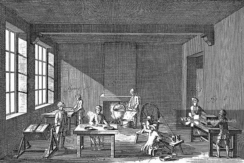 18世纪的制针过程图片素材