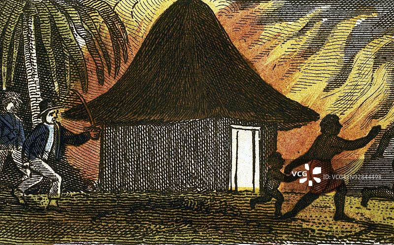 奴隶贩子袭击西非村庄图片素材