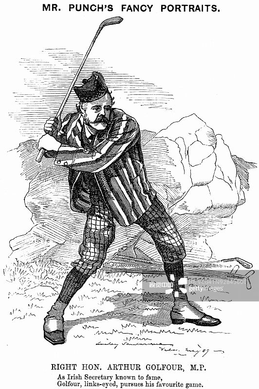 卡通人物亚瑟·詹姆斯·贝尔福打高尔夫球图片素材