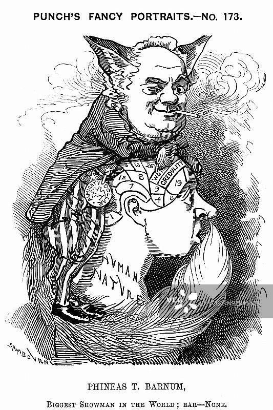 作为狐狸的菲尼亚斯·泰勒·巴纳姆卡通形象图片素材